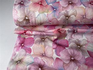 Bomuldsjersey - yndige blomster i lyserøde toner, rest på 60 cm